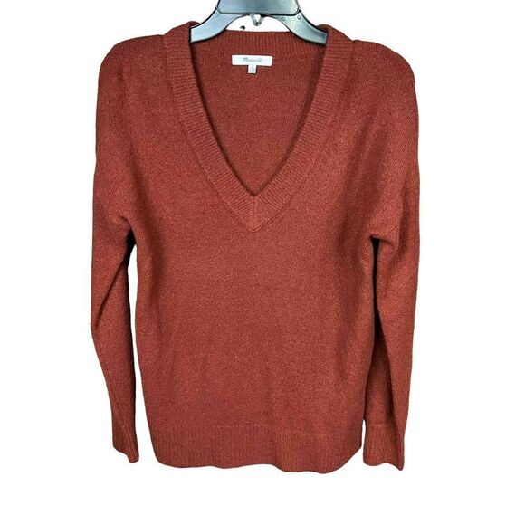 Madewell Bartlett V Neck Pullover Sweater Wool Blend Burnished Orange XS - Picture 3 of 14